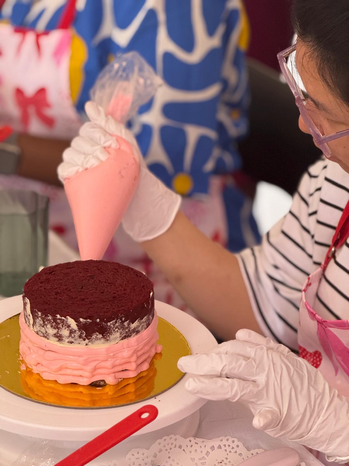 Decorating a red velvet cake